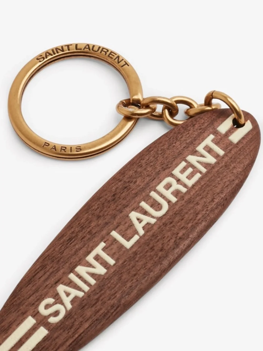Saint Laurent YSL Surf Surfboard Logo Stripe Wood Charm Keychain Key Ring Fob